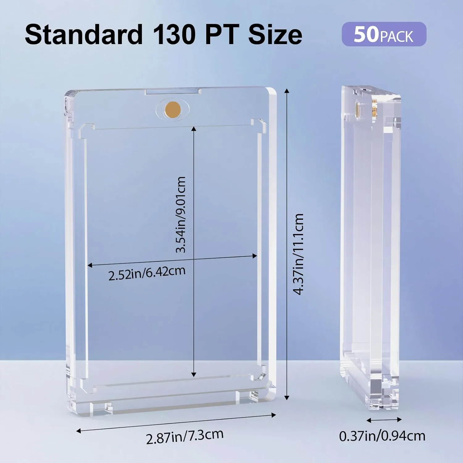 130PT 50 Pack Magnetic Card Holder for Trading Cards, One Card Touch Holder, U-V Protector Baseball Card Hard Plastic Cover for Football Basketball Sports Game