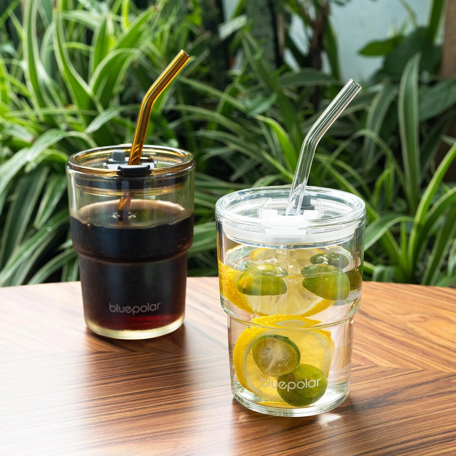 13oz/400ml Glass Water Tumbler with Straw and Lid Sealed Carry On Thick Wall Iced Coffee Cup Glass Cup for Water, Iced Tea Fruit Juice Etc (Amber,2Pack…