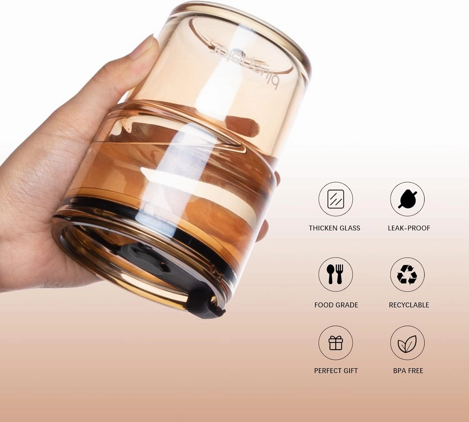13oz/400ml Glass Water Tumbler with Straw and Lid Sealed Carry On Thick Wall Iced Coffee Cup Glass Cup for Water, Iced Tea Fruit Juice Etc (Amber,2Pack…