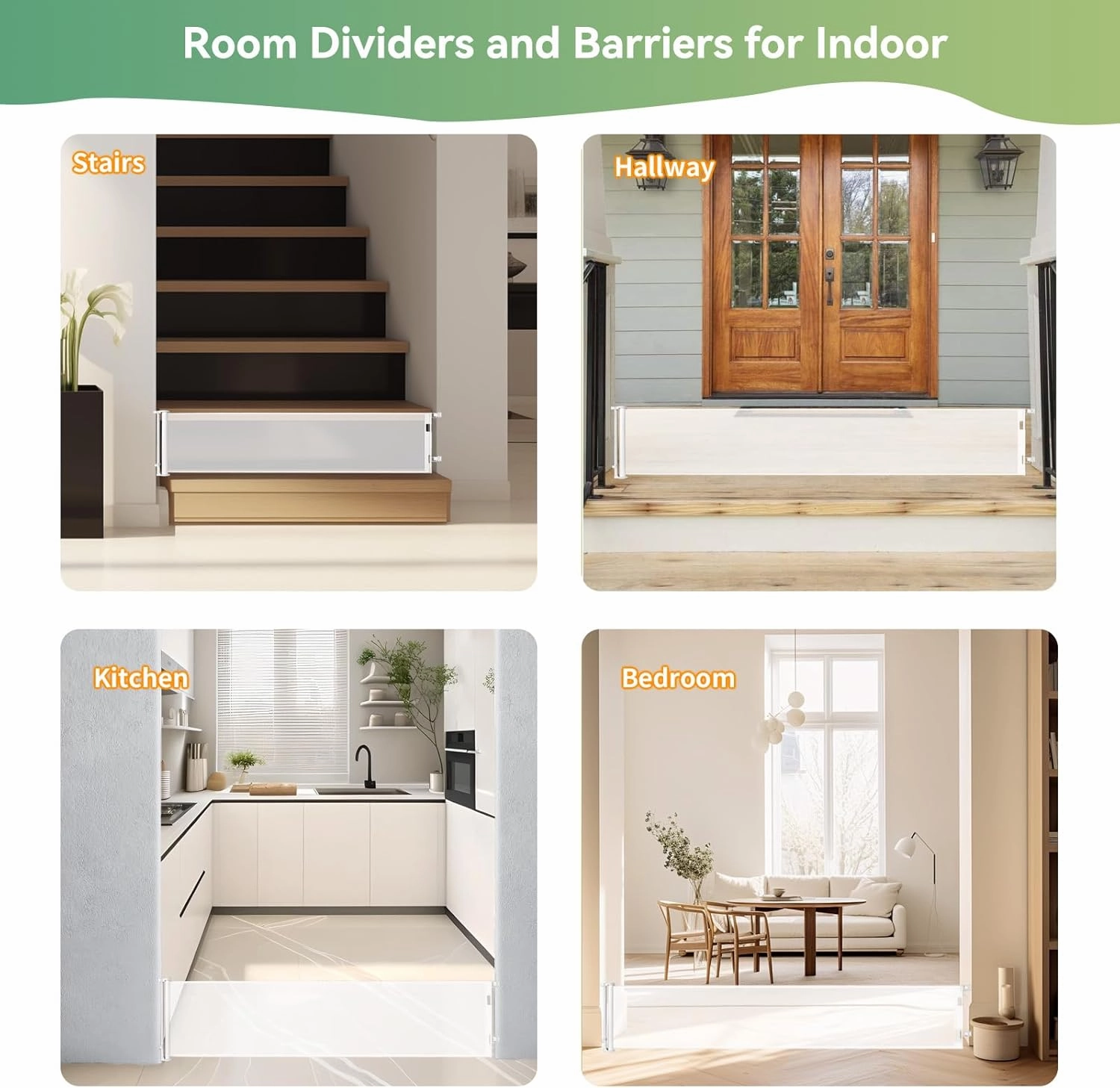 14" Tall Short Dog Gate to Step Over, Retractable Mesh Pet Door for Small Puppy, Extended up to 59" Wide for Indoor Stairs Doorways and Hallway(White)