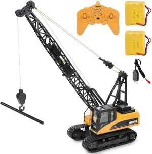 15 Channel Remote Control Crane Toy,Proffesional Series,1:14 Scale-Rechargeable Battery RC Construction Toy Crane-Heavy Duty Metal Hook, with 2 Battery and Lights Sounds for Boys & Girls
