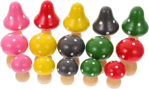 15pcs Mini Wooden Mushroom Ornaments Boho Style Decorative Craft for Garden Desktop Toy House