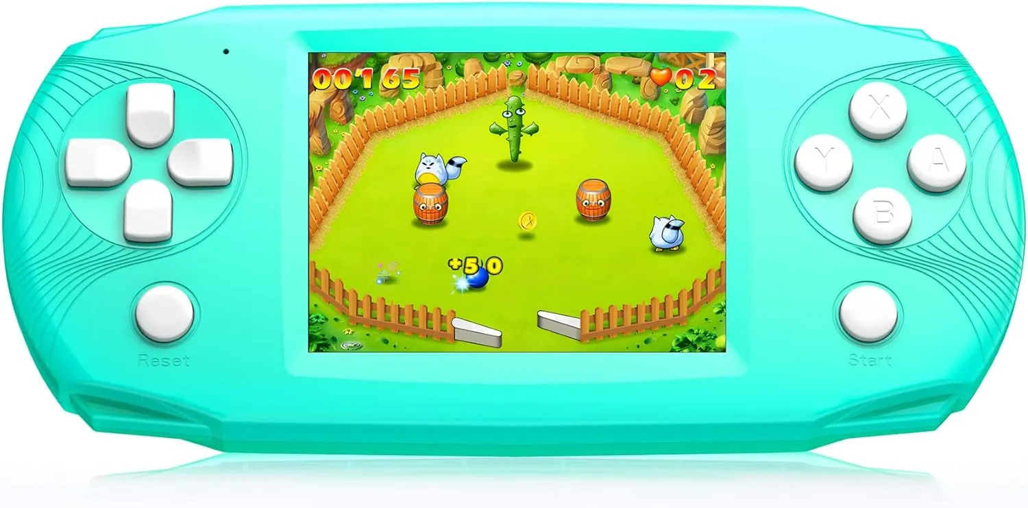 16 Bit Handheld Game Console, 3.2'' IPS HD Big Screen, 100 Preloaded Games, Blue, Kids 4-14 Years, Adventure Theme