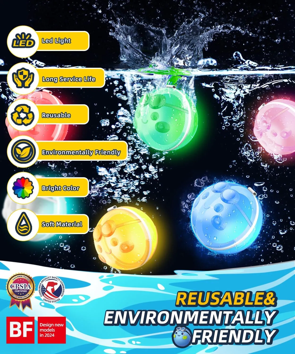 16 PCS LED Light Reusable Water Balloons, Summer Toy for Boys and Girls, Pool Beach Toys for Kids ages 3-12, Outdoor Activities Summer Fun Party Water Balls with Mesh Bag