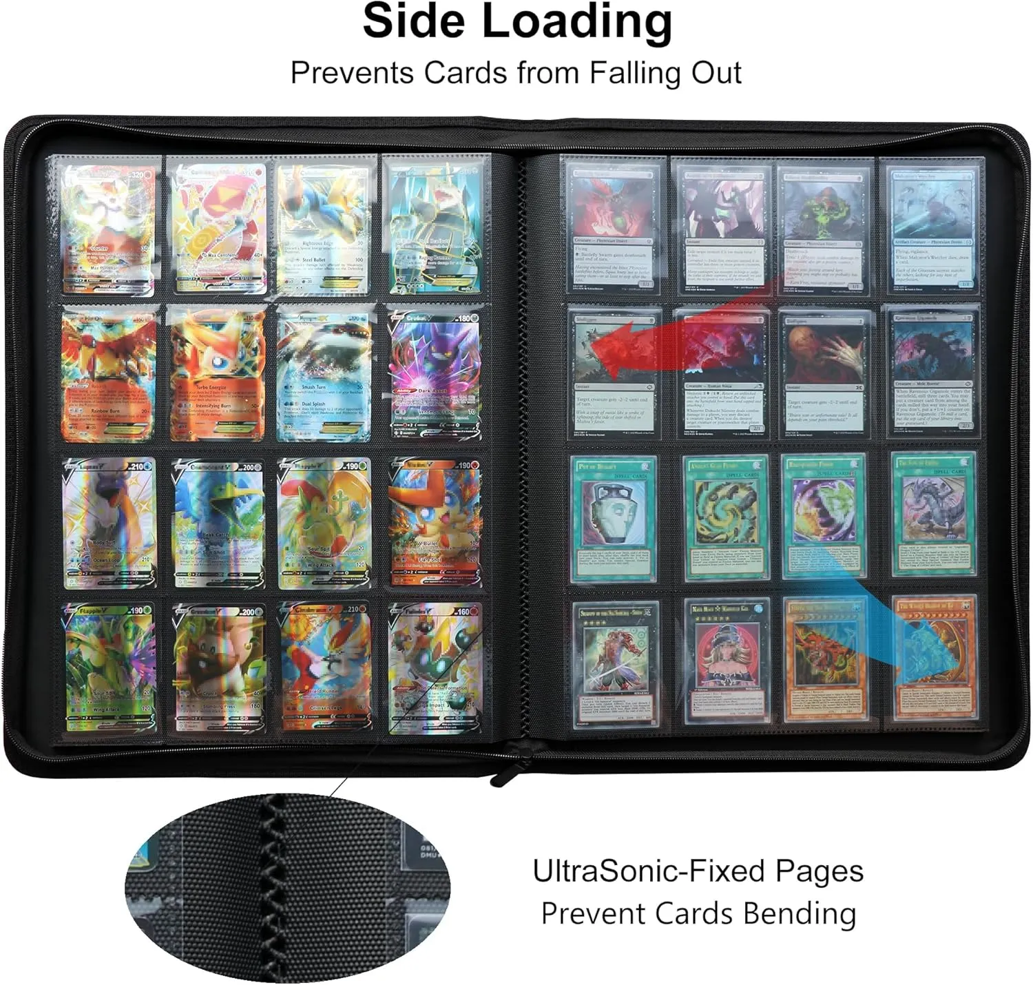16 Pocket Card Binder, Fits 1344 Trading Cards Side Loading Ringless Card Album for TCG and Sports Cards -Red