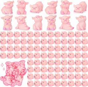 162 Pcs Mini Resin Pig Animals Bulk Tiny Figures Pig Party Decorations Mini Resin Toys Miniature Garden Landscape Aquarium Potted Plants DIY Decor(Pink Design)