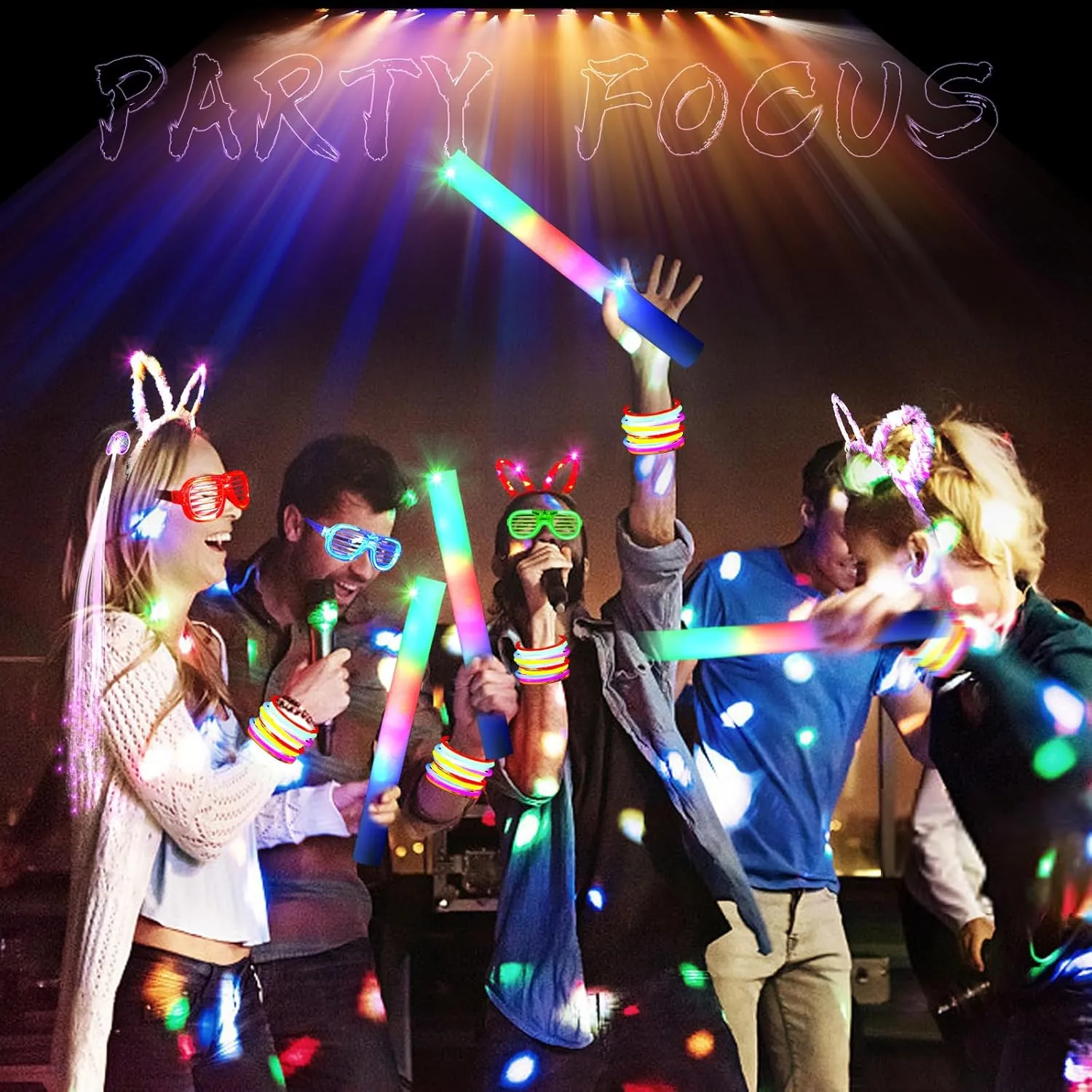 163 PCs Glow Party Supplies, 12 Foam Glow Sticks, 15 LED Glasses,8 Bunny Ear Headband ,100 Glow Sticks & 12 Glow sticks headband 12 Fiber Optic Hair Light，Glow Neon Party Favors for Wedding, Concert