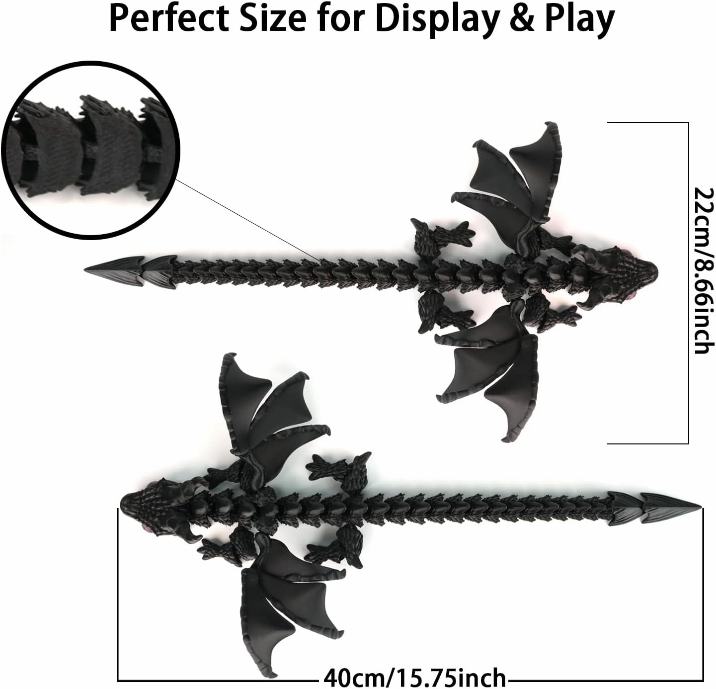 16inch 3D Printed Dragon with Wings,Realistic Eyes, Articulated Wings for Desk Decor, Shelf Display or Surprising Gift 3PCS