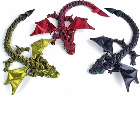 16inch 3D Printed Dragon with Wings,Realistic Eyes, Articulated Wings for Desk Decor, Shelf Display or Surprising Gift 3PCS
