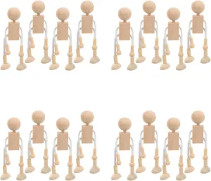 16pcs DIY Unfinished Dolls Wooden Robot Educational Craft Toys for Boy Girl Paintable Peg Dolls Present for Creativity and Fun