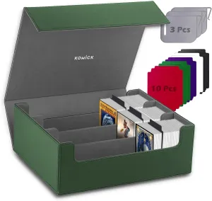 1800  Card Deck Case – PU Leather Trading Card Box Storage Lined MTG Deck Box, Card Box for YuGiOh Deck, Bloomburrow MTG, Baseball, Fnal Fantasy MTG, TCG Storage Deck Box (Green/Grey)