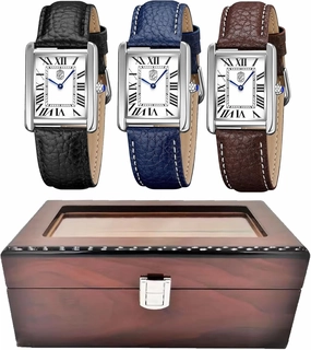 1888 Tank Three Watch Set for Men – Classic Blue, Black, and Brown Watches with Premium Display Box | Quartz Movement | Timeless Dress Watches Gift Set MSRJR