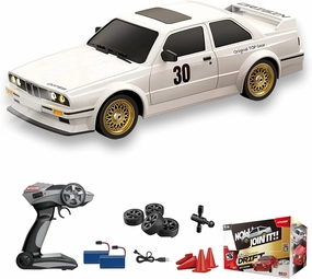 1:16 Scale RC Drift Car, 30KM/H 4WD 2.4GHz Remote Control Cars with LED Light, Racing and 4 Drifting Wheels, 2 Rechargeable Batteries, Perfect Toy Gift for Boys, Girls, Kids White