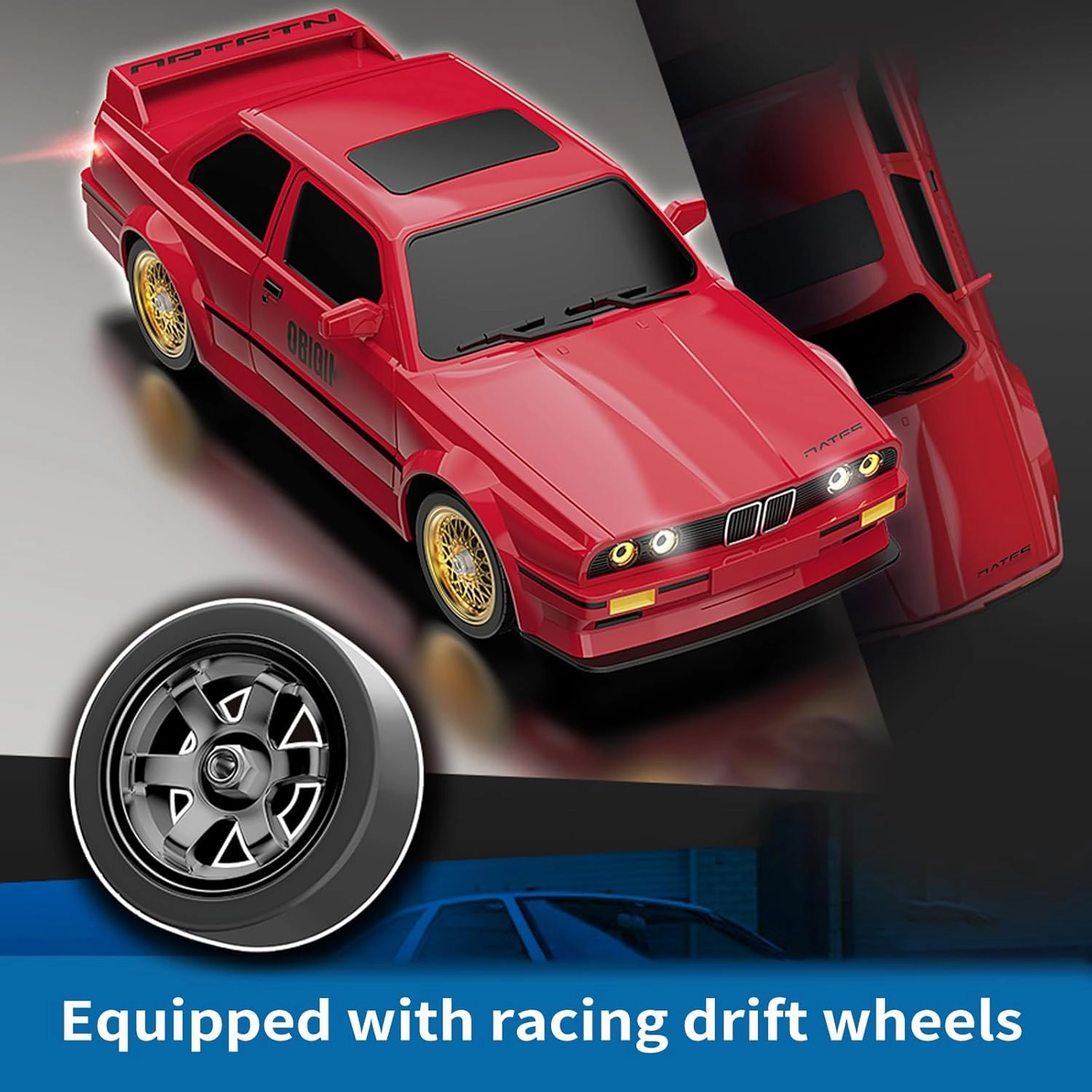 1:16 Scale RC Drift Car, 30KM/H 4WD 2.4GHz Remote Control Cars with LED Light, Racing and 4 Drifting Wheels, 2 Rechargeable Batteries, Perfect Toy Gift for Boys, Girls, Kids White