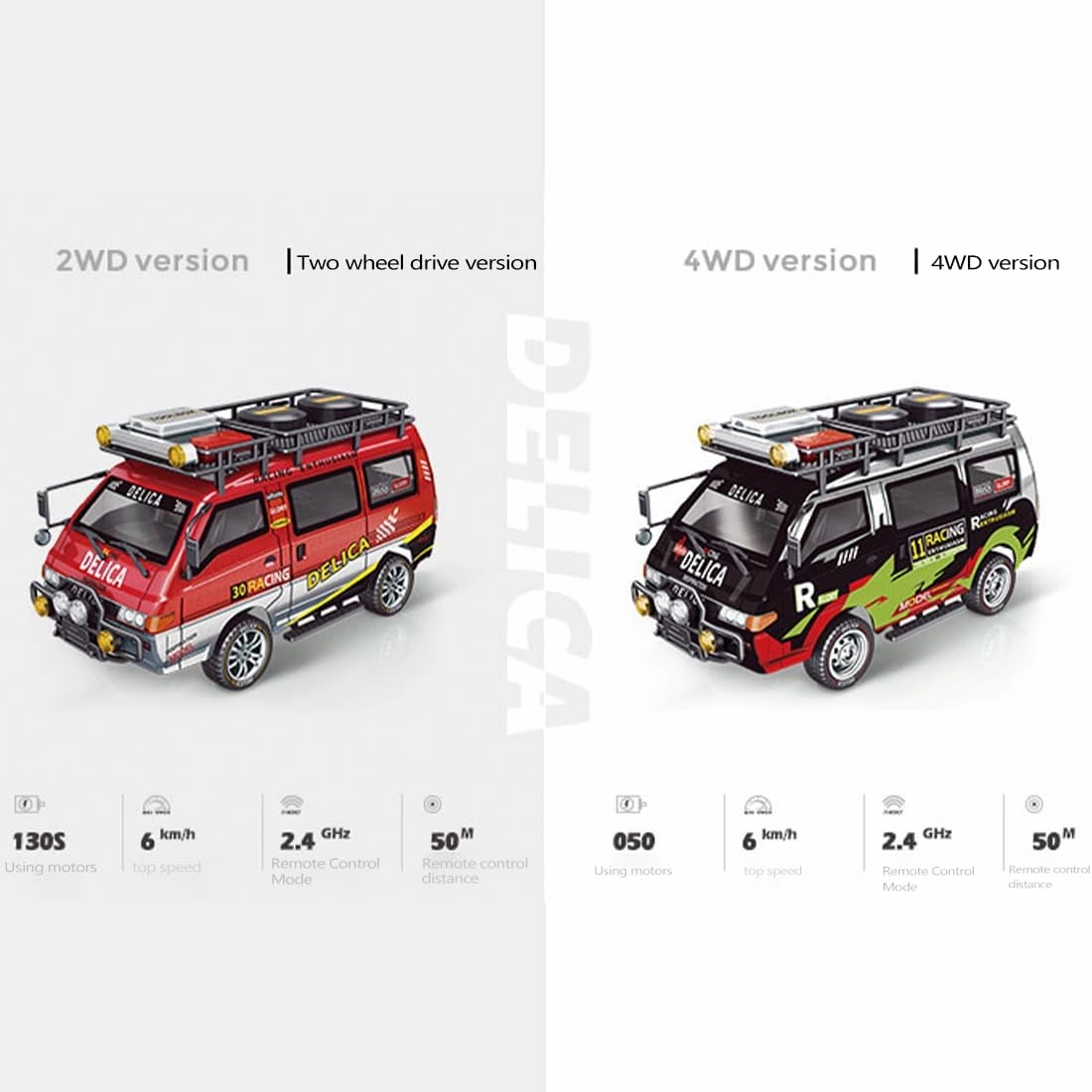 1/24 Scale Delica RC Car, 2.4G Four-Wheel Drive Off-Road Brushed RC Vehicle with Variable Speed, Wagon Toy Car Gift for Adult