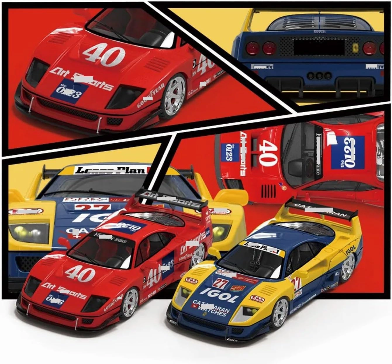 1/64 F40 Alloy Diecast Mini Sports Car Model for Ferrari F40#40 & #27 Racing Car Collectible, Ideal Custom Gift Collectors (Yellow)