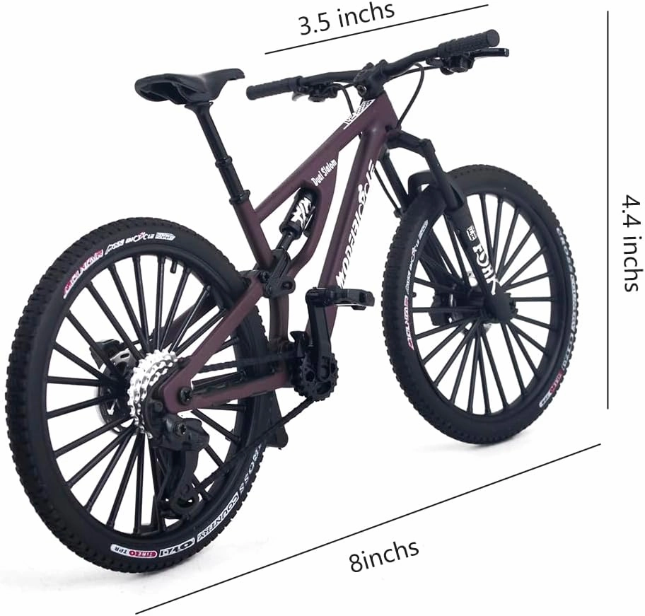 1:8 Scale Die-Cast Mini Mountain Bike Toy Miniature Finger Bicycle Model Alloy Cake Topper Desktop Decoration Crafts for Cycling Lovers Bike Racers Athletes Children Boys and Girls (Purplish Red)