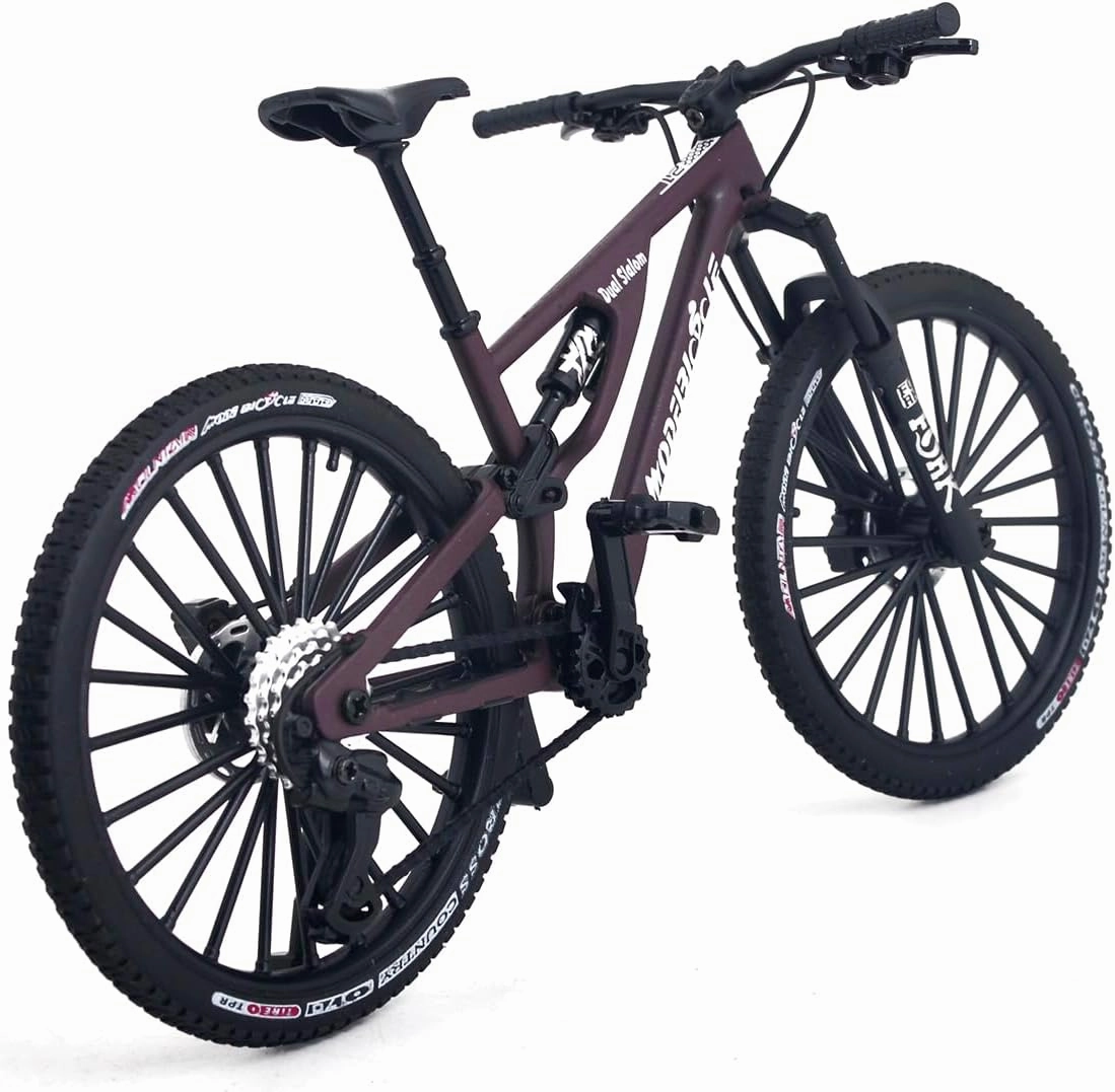 1:8 Scale Die-Cast Mini Mountain Bike Toy Miniature Finger Bicycle Model Alloy Cake Topper Desktop Decoration Crafts for Cycling Lovers Bike Racers Athletes Children Boys and Girls (Purplish Red)