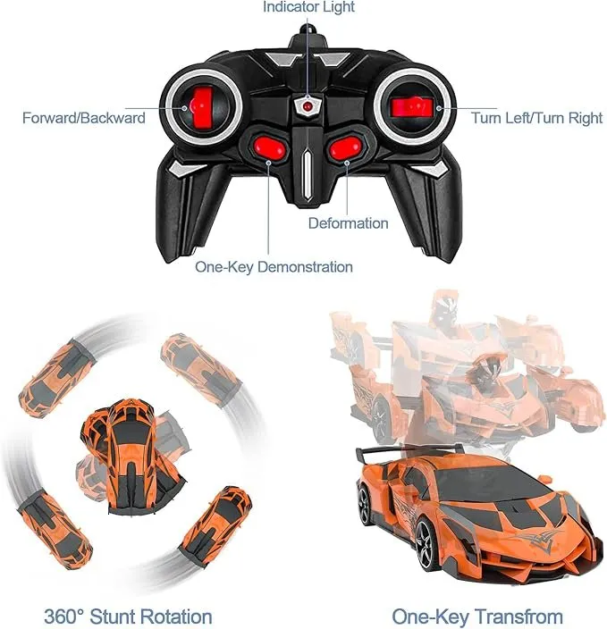 2 in 1 Car & Robot Transform RC Car, Remote Controlled Car, 2.4GHz RC Car with 360° Rotating Rechargeable Battery, Children Toy Cars 3-12 Years Old Gift Games