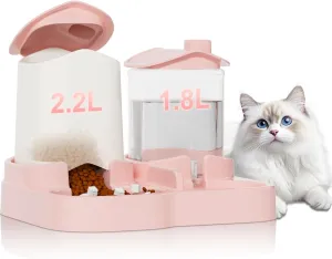2-in-1 Gravity Pet Feeder and Water Dispenser, Dog Cat Food Dispenser, Small Pet Food and Water Dispenser, Pet Feeder Water Bowl, Easy to Clean (Pink)