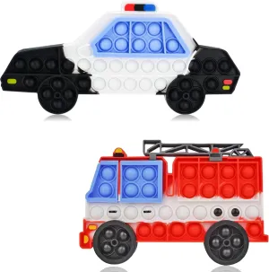 2 Packs Fidget Sensory Toys,Kids Boy Police Car Fire Truck Vehicle Toy,Detachable and Assembled Puzzle Fidgets,Stress Relief Autism Push Bubble Poppers,Travel Birthday Gifts for Toddlers Teens