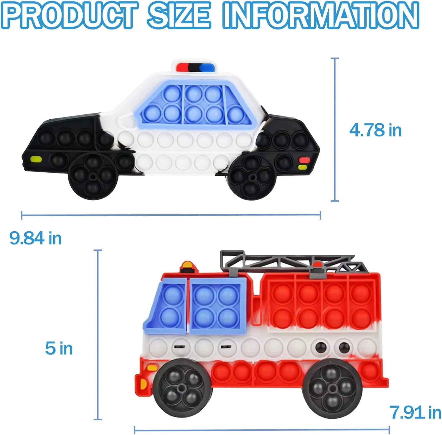 2 Packs Fidget Sensory Toys,Kids Boy Police Car Fire Truck Vehicle Toy,Detachable and Assembled Puzzle Fidgets,Stress Relief Autism Push Bubble Poppers,Travel Birthday Gifts for Toddlers Teens