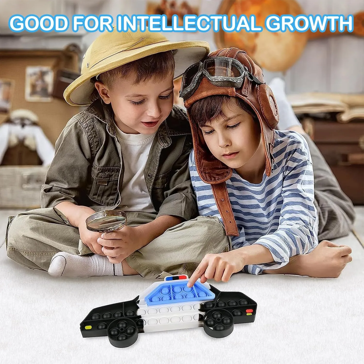 2 Packs Fidget Sensory Toys,Kids Boy Police Car Fire Truck Vehicle Toy,Detachable and Assembled Puzzle Fidgets,Stress Relief Autism Push Bubble Poppers,Travel Birthday Gifts for Toddlers Teens