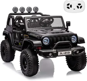 2 Seater Kids Ride on Car 24V Electric Vehicles for Toddlers 2WD/4WD Switchable Battery Powered Truck Cars with Remote Control, Trunk, 4-Wheeler Suspension, LED Lights, Music (Black)