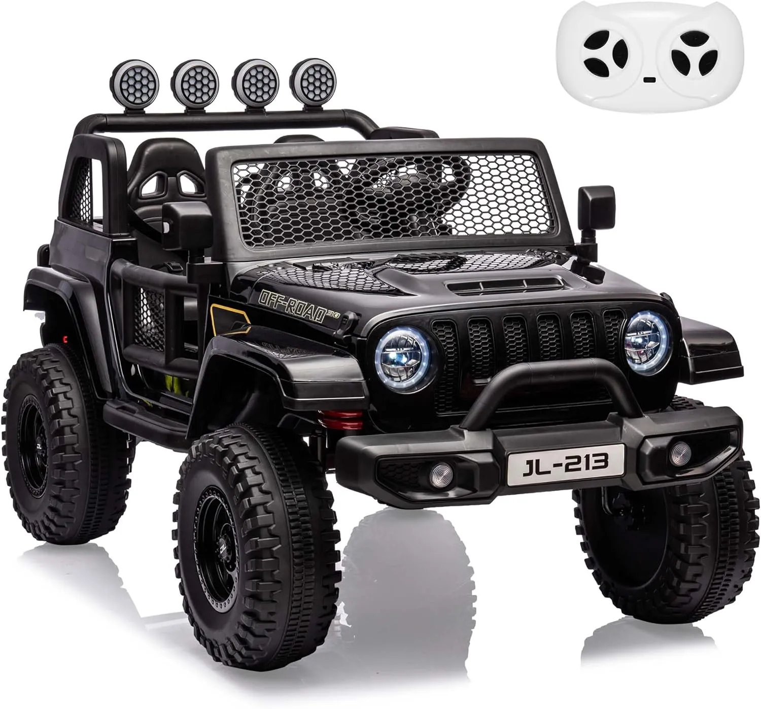 2 Seater Kids Ride on Car 24V Electric Vehicles for Toddlers 2WD/4WD Switchable Battery Powered Truck Cars with Remote Control, Trunk, 4-Wheeler Suspension, LED Lights, Music (Black)