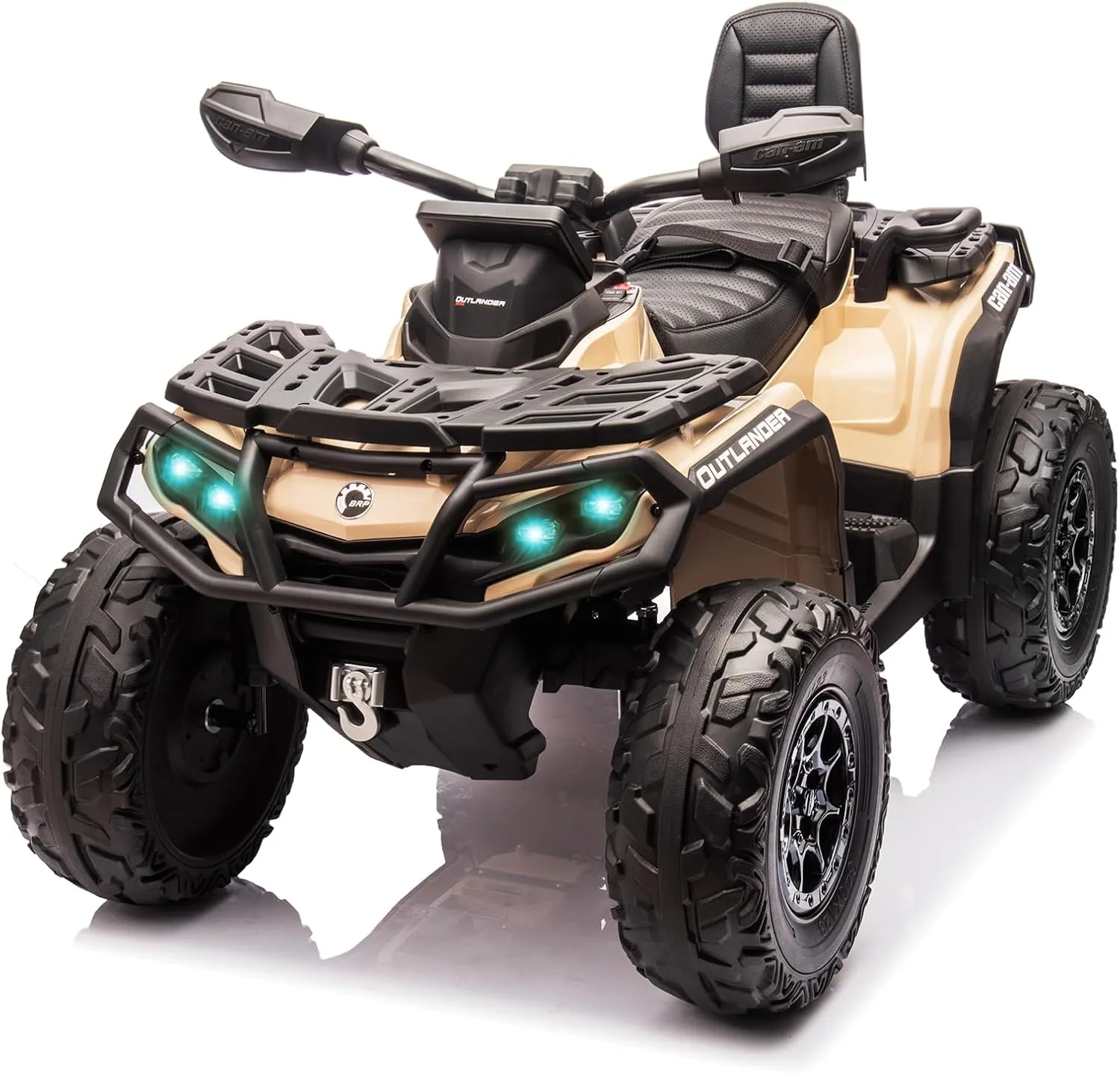 2 Seater Ride On Car, 24V 4WD Electric ATV Car for Kids, Leather Seaters, Safety Belt, Bluetooth, 1.86 to 4.79 Mph 4 Wheeler Electric Toy Car As Gift for Boys, Girls, Brown