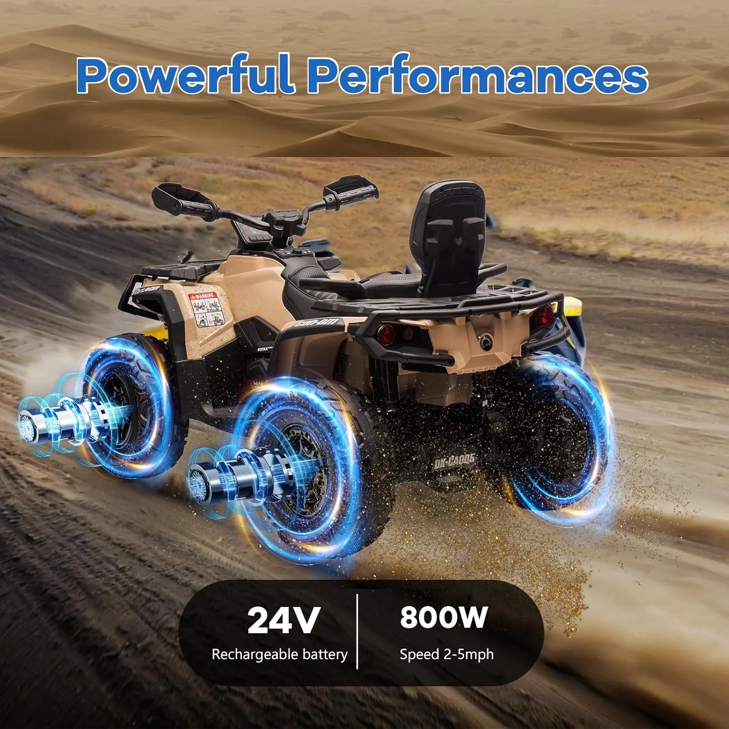 2 Seater Ride On Car, 24V 4WD Electric ATV Car for Kids, Leather Seaters, Safety Belt, Bluetooth, 1.86 to 4.79 Mph 4 Wheeler Electric Toy Car As Gift for Boys, Girls, Brown