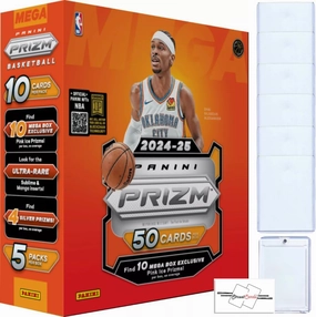 2024-25 Panini Prizm Basketball NBA Mega Box with 50 Trading Cards   6 Toploaders   Magnetic Holder   StreetCards Magnet! Look for Manga and Sublime SSP!