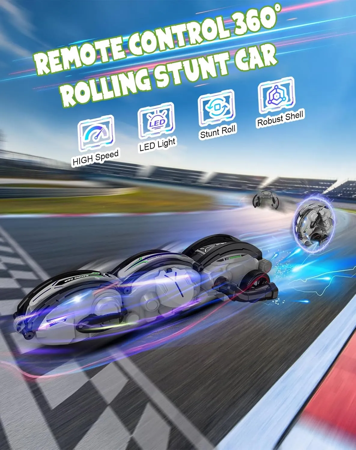 2025 Remote Control Car Snake 360° Rolling - RC Stunt Snake Car with LED Lights，2 Batteries 60 min，Indoor/Outdoor Toys for Kids Over 6 Years Old，Gifts for Christmas Birthday（Gray）