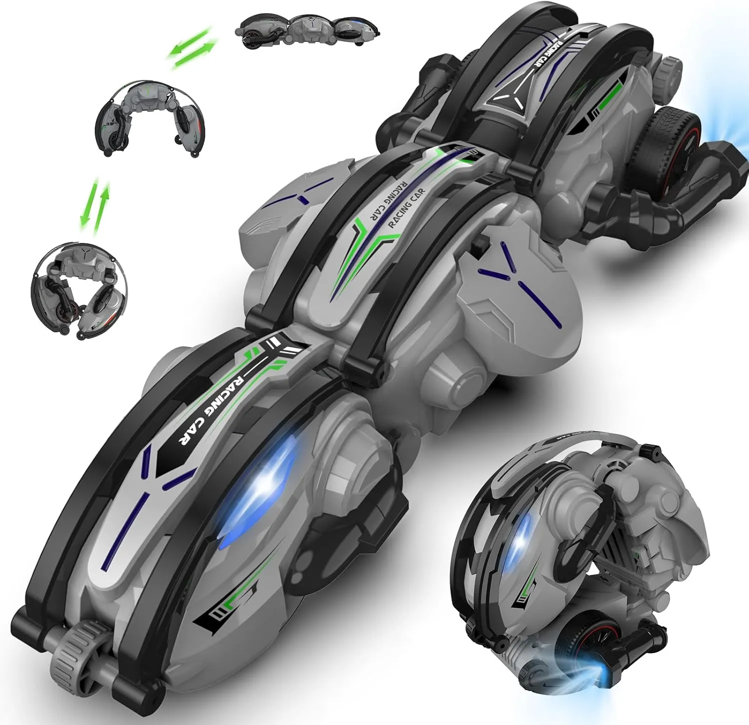 2025 Remote Control Car Snake 360° Rolling - RC Stunt Snake Car with LED Lights，2 Batteries 60 min，Indoor/Outdoor Toys for Kids Over 6 Years Old，Gifts for Christmas Birthday（Gray）
