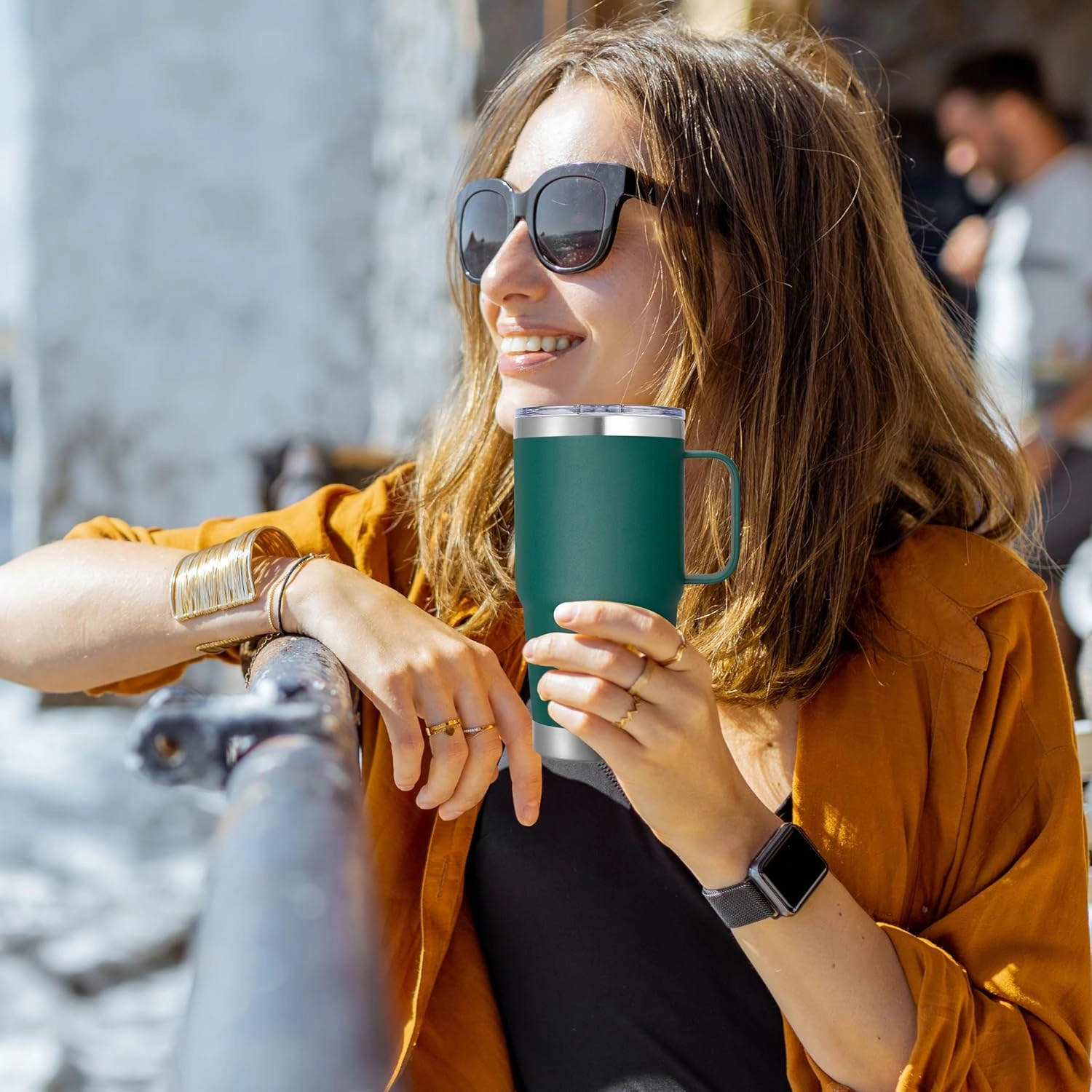 20 oz Stainless Steel Tumbler with Handle Metal Insulated Coffee Travel Mug with Handle Double Wall Tumbler Cup with Lid and Straw, Dark Green 1 Pack