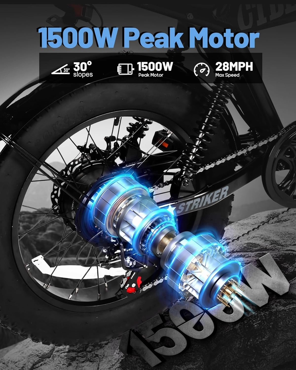 20"/16" Electric Bike,Peak 1500W/1200W, 48V 15.6Ah/10.4Ah Fat Tire All-Terrain Electric Motorcycle,Full Suspension,UL2849 Electric Dirt Bike for Adults on Mountains/Snow/Sandy