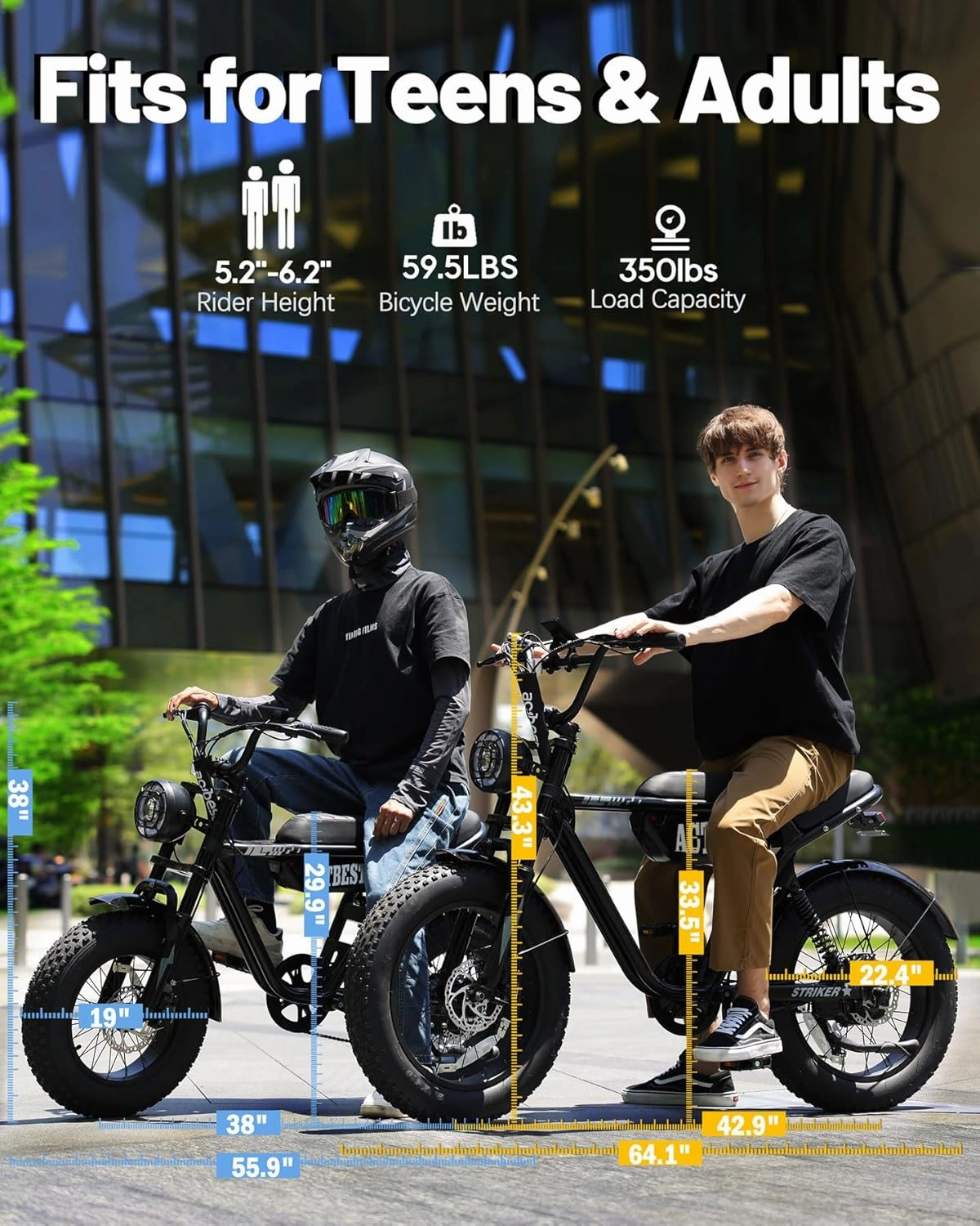20"/16" Electric Bike,Peak 1500W/1200W, 48V 15.6Ah/10.4Ah Fat Tire All-Terrain Electric Motorcycle,Full Suspension,UL2849 Electric Dirt Bike for Adults on Mountains/Snow/Sandy