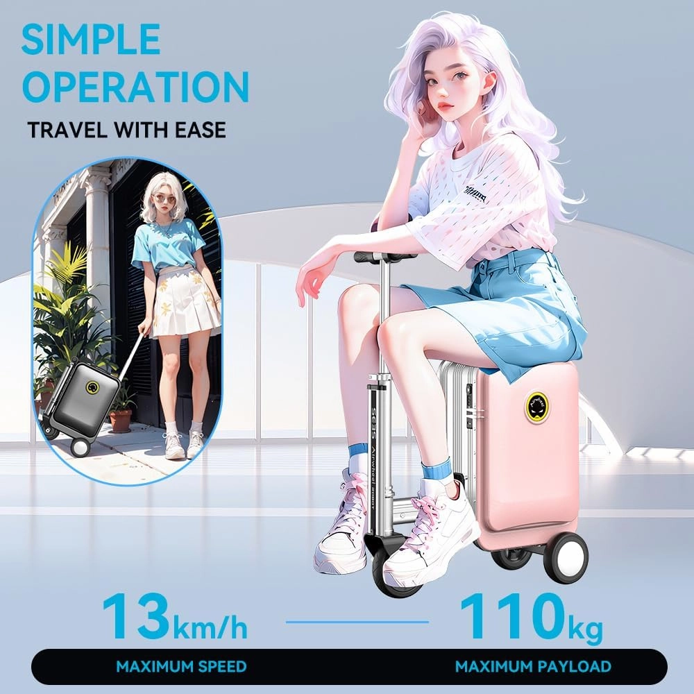 20L SE3S Smart Electric Suitcase Portable Rideable Travel Riding Suitcase, USB Charging Carry on Luggage with Wheels,Speed 13km/h, Luggage for Adults Travel (pink)