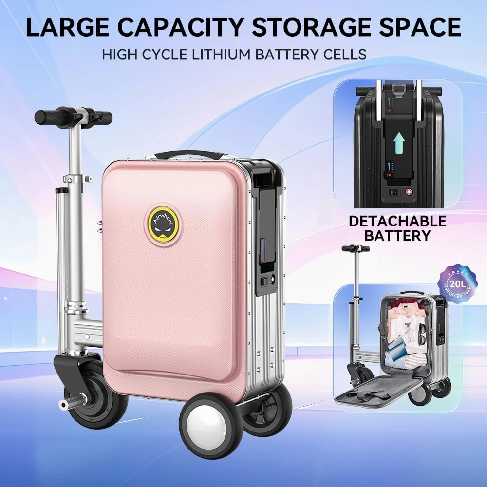 20L SE3S Smart Electric Suitcase Portable Rideable Travel Riding Suitcase, USB Charging Carry on Luggage with Wheels,Speed 13km/h, Luggage for Adults Travel (pink)