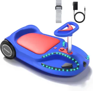 21.6V Electric Wiggle Car With Pedal and Pull Rope, 4 in 1 Swing Ride On Toy, Lithium Rechargeable Battery, 3 Speed, 100  Lights, Bluetooth, Anti-Rollover for Ages 3  (Blue)