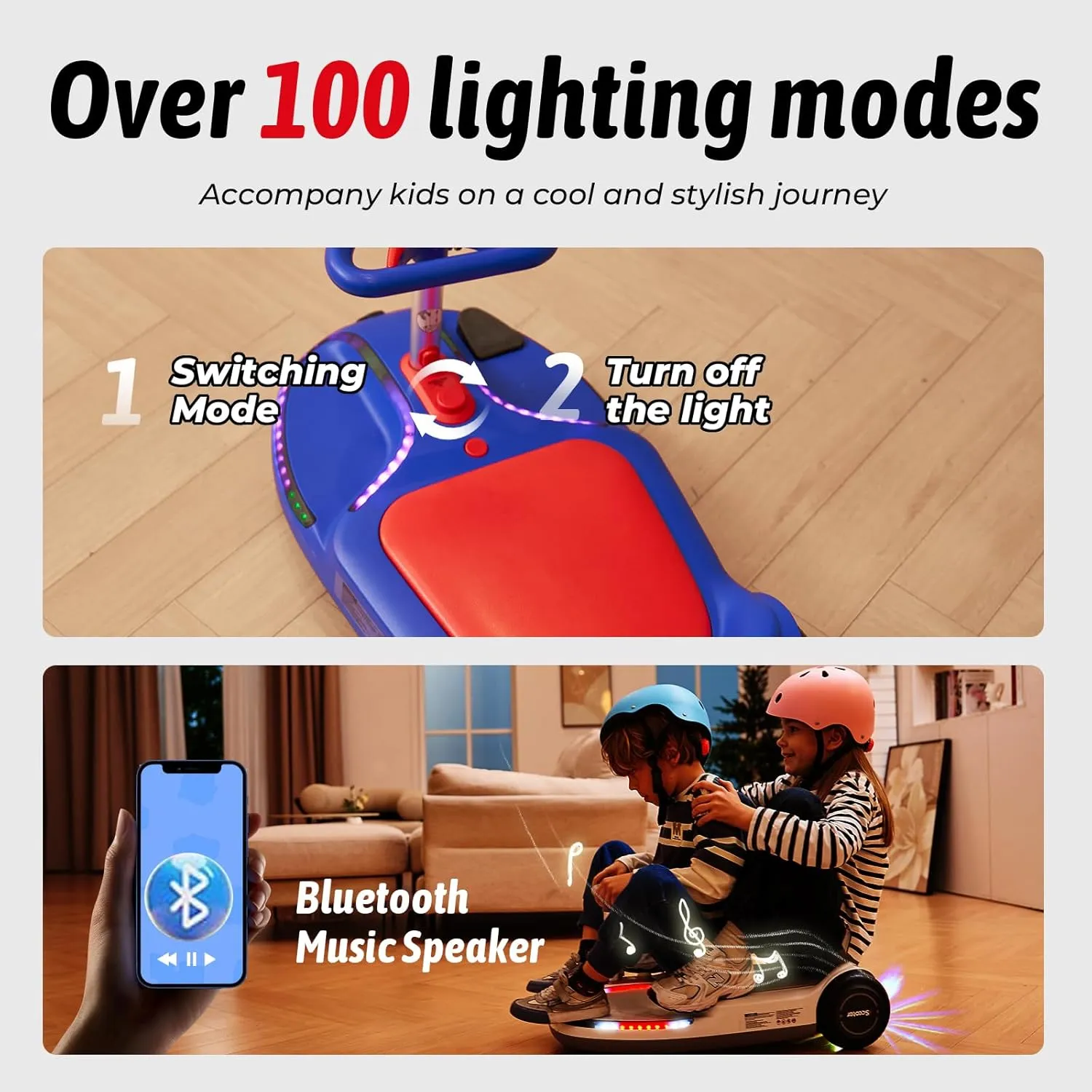 21.6V Electric Wiggle Car With Pedal and Pull Rope, 4 in 1 Swing Ride On Toy, Lithium Rechargeable Battery, 3 Speed, 100  Lights, Bluetooth, Anti-Rollover for Ages 3  (Blue)