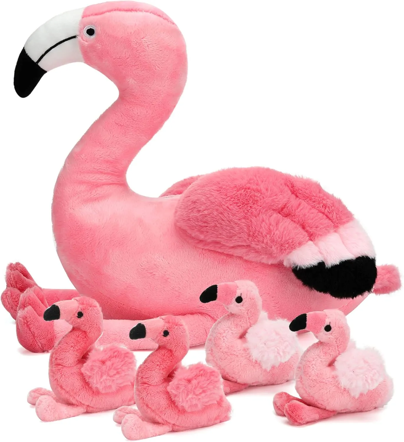 21Inch Flamingo Stuffed Animal Toys with 4 Babies Soft PlushPink Plushie Machine Washable for Kids Birthday Toddlers Kids