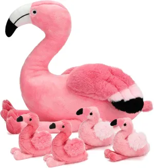 21Inch Flamingo Stuffed Animal Toys with 4 Babies Soft PlushPink Plushie Machine Washable for Kids Birthday Toddlers Kids