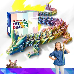24 Inch Large 3D Printed Crystal Dragon Toy,Dragon Figurine Large Toy for Kids (Red-Yellow-Blue, 24 inch)