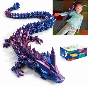 24 in 3D Printed Dragon, 24inch Dragon，3D Dragon Toy,Large Dragon Present,Ariculated Crystal Dragon(Blue Purple, 24inch)