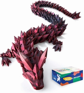 24 in 3D Printed Dragon, 24inch Dragon，3D Dragon Toy,Large Dragon Present,Ariculated Crystal Dragon(Red Black, 24inch)