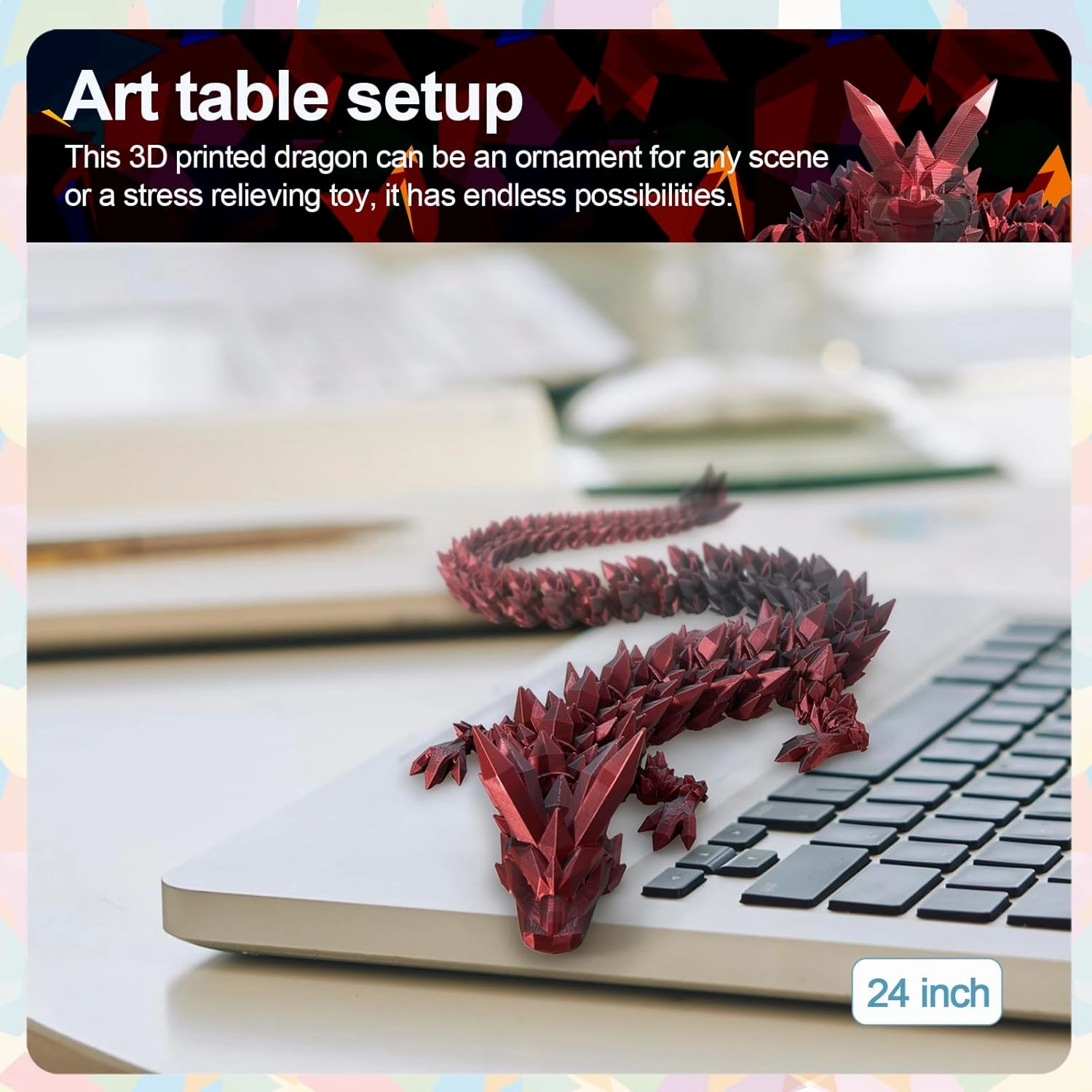 24 in 3D Printed Dragon, 24inch Dragon，3D Dragon Toy,Large Dragon Present,Ariculated Crystal Dragon(Red Black, 24inch)