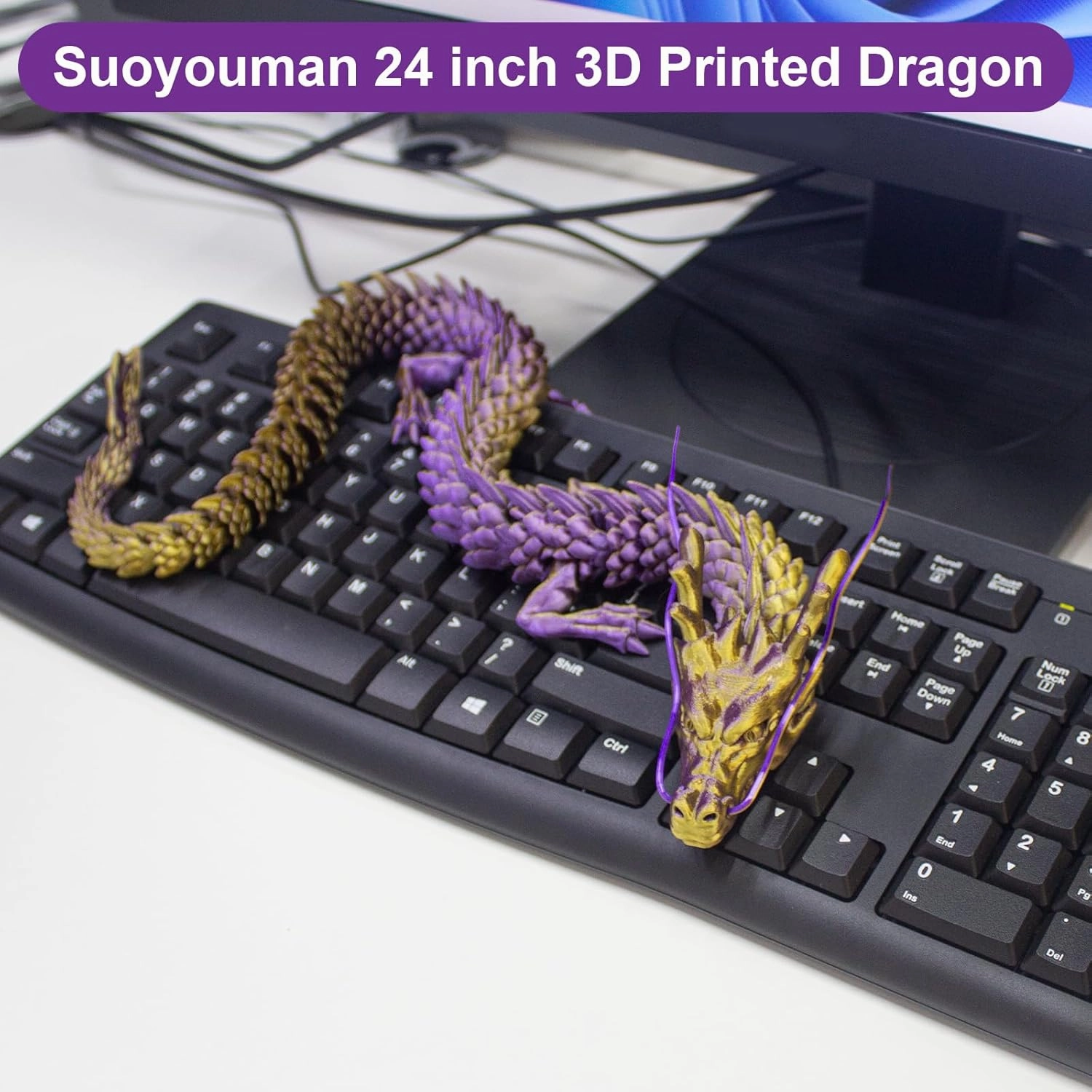 24 inch 3D Printed Dragon,3D Printed Flexible Articulated Dragon, Reinforcement of Unbreakable 3D Dragon,Dragon Fidget Toys for Autism/ADHD,Home Office Decor Executive Desk Toy (Brown)