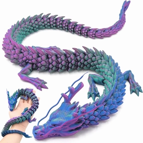 24 Inch 3D Printed Dragon – Flexible Articulated Dragon Toy for Adults, Unbreakable Crystal PLA Dragon for Stress Relief, ADHD/Autism Fidget Toy, Home & Office Decor