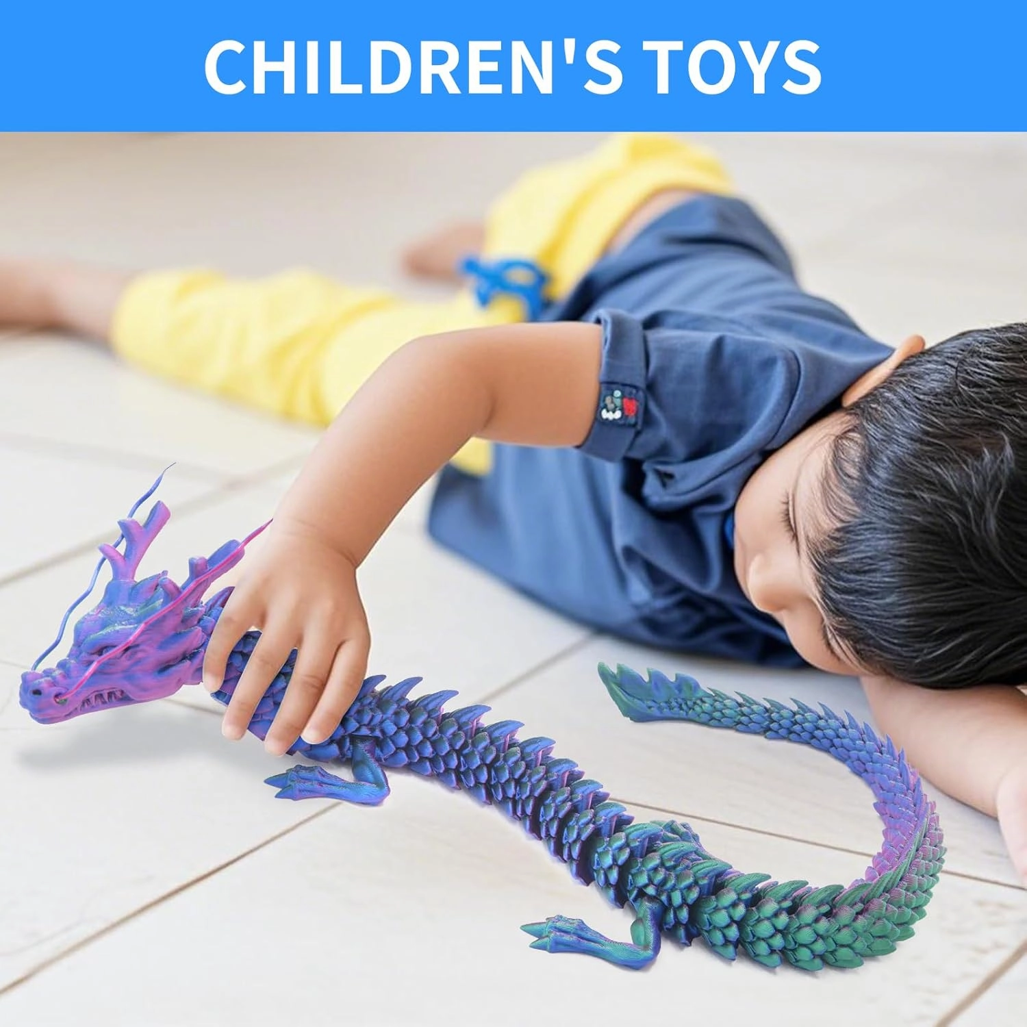 24 Inch 3D Printed Dragon – Flexible Articulated Dragon Toy for Adults, Unbreakable Crystal PLA Dragon for Stress Relief, ADHD/Autism Fidget Toy, Home & Office Decor